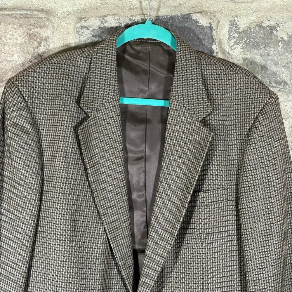 Oscar De La Renta Menswear‎ Blazer 2 Button 42L Tan Wool Houndstooth Office Work